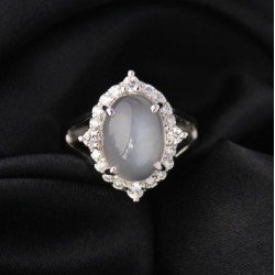 Redgem 925 Silver Ring for Women Natural Moonstone Grey 10X14 MM Oval