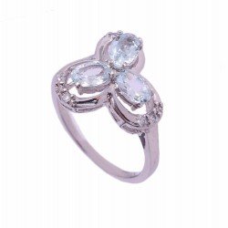 Redgem 925 Silver Ring for Women Natural Aquamarine Blue 4X6 MM Oval