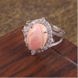 Redgem Sterling Silver Ring for Women Natural Rhodochrosite Pink 10X14 MM Oval