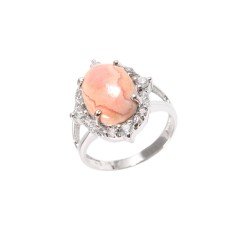 Redgem Sterling Silver Ring for Women Natural Rhodochrosite Pink 10X14 MM Oval