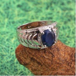 Redgem 925 Silver Ring for Women Natural Blue Sapphire 8X10 MM Oval
