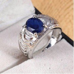Redgem 925 Silver Ring for Women Natural Blue Sapphire 8X10 MM Oval