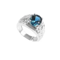 Redgem Sterling Silver Ring for Women Natural London Blue Topaz 9X11 MM Oval