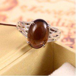 Redgem 925 Silver Ring for Women Natural Smoky Quartz Brown 10X14 MM Oval