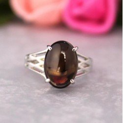 Redgem 925 Silver Ring for Women Natural Smoky Quartz Brown 10X14 MM Oval