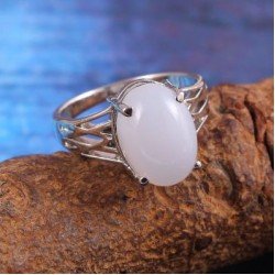 Redgem Sterling Silver Ring for Women Natural Chalcedony Blue 10X14 MM Oval