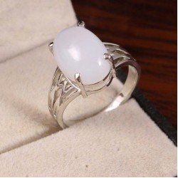 Redgem Sterling Silver Ring for Women Natural Chalcedony Blue 10X14 MM Oval