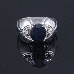 Redgem Sterling Silver Ring for Women Natural Blue Sapphire 8X10 MM Oval