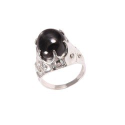 Redgem 925 Silver Ring for Women Natural Blackstar Black 12X14 MM Oval