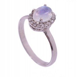 Redgem 925 Silver Ring for Women Natural Rainbow Moonstone White 5X7 MM Oval