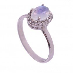 Redgem 925 Silver Ring for Women Natural Rainbow Moonstone White 5X7 MM Oval