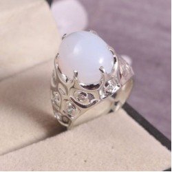 Redgem 925 Silver Ring for Women Natural Chalcedony Blue 12X14 MM Oval