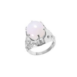 Redgem 925 Silver Ring for Women Natural Chalcedony Blue 12X14 MM Oval
