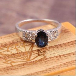 Redgem Sterling Silver Ring for Women Natural Blue Sapphire 5X7 MM Oval