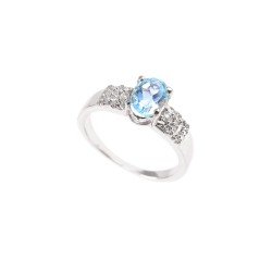 Redgem 925 Silver Ring for Women Natural Sky Blue Topaz 5X7 MM Oval