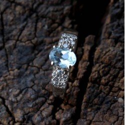 Redgem 925 Silver Ring for Women Natural Sky Blue Topaz 5X7 MM Oval