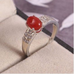 Redgem Sterling Silver Ring for Women Natural Onyx Red 5X7 MM Oval