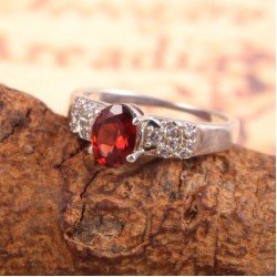 Redgem Sterling Silver Ring for Women Natural Garnet Red 5X7 MM Oval