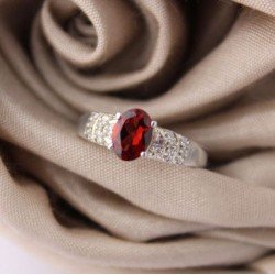 Redgem Sterling Silver Ring for Women Natural Garnet Red 5X7 MM Oval