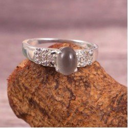 Redgem Sterling Silver Ring for Women Natural  Moonstone Grey  5X7 MM Oval