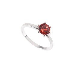 Redgem 925 Silver Ring for Women Natural Garnet Red 6 MM Round