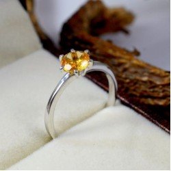 Redgem Sterling Silver Ring for Women Natural Citrine Yellow 6 MM Round