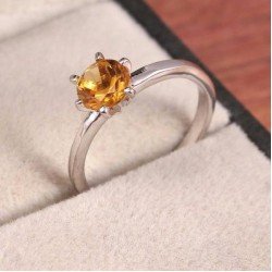 Redgem Sterling Silver Ring for Women Natural Citrine Yellow 6 MM Round