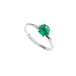 Redgem 925 Silver Ring for Women Natural Onyx Green 6 MM Round