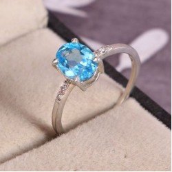 Redgem Sterling Silver Ring for Women Natural Blue Topaz 6X8 MM Oval