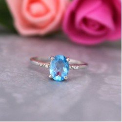 Redgem Sterling Silver Ring for Women Natural Blue Topaz 6X8 MM Oval