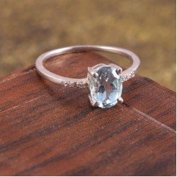 Redgem Sterling Silver Ring for Women Natural Sky Blue Topaz 6X8 MM Oval