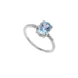 Redgem Sterling Silver Ring for Women Natural Sky Blue Topaz 6X8 MM Oval
