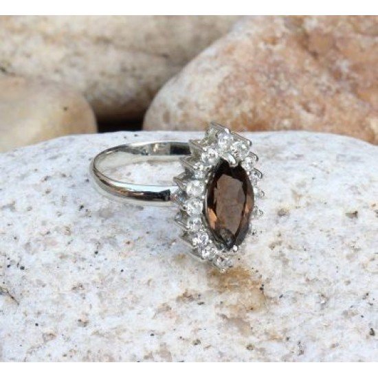 redgem sterling silver ring for women natural smoky quartz brown 6x12 mm marquise jarg336 women's fashion redgem sterling silver ring for women natural smoky quartz brown 6x12 mm marquise redgem 1522