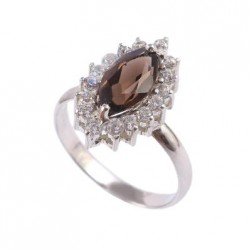 Redgem Sterling Silver Ring for Women Natural Smoky Quartz Brown 6X12 MM Marquise