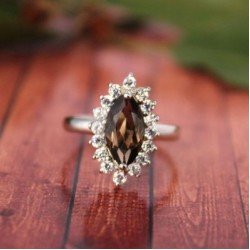 Redgem Sterling Silver Ring for Women Natural Smoky Quartz Brown 6X12 MM Marquise