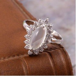 Redgem 925 Silver Ring for Women Natural Moonstone White 6X12 MM Marquise