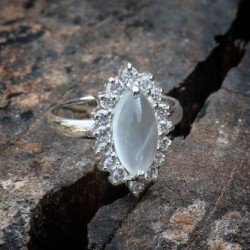Redgem 925 Silver Ring for Women Natural Moonstone White 6X12 MM Marquise