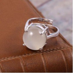 Redgem Sterling Silver Ring for Women Natural Moonstone White 13 MM Round