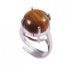 Redgem 925 Silver Ring for Women Natural Tiger Eye 13 MM Round