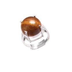 Redgem 925 Silver Ring for Women Natural Tiger Eye 13 MM Round