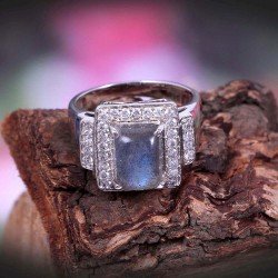 Redgem 925 Silver Ring for Women and Girls Natural Labradorite Grey 7X9 MM Rectangle Redgem 925 Silver Ring for Women and Girls Natural Labradorite Grey 7X9 MM Rectangle
