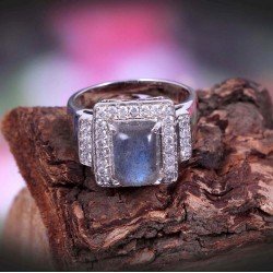 Redgem 925 Silver Ring for Women and Girls Natural Labradorite Grey 7X9 MM Rectangle redgem 925 silver stud jewelery earrings natural labradorite grey jaer76 women's fashion redgem 925 silver stud jewelery earrings natural labradorite grey redgem 444