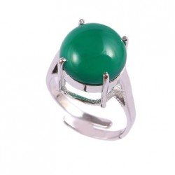 Redgem Sterling Silver Ring for Women Natural Onyx Green 13 MM Round