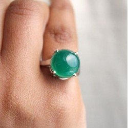 Redgem Sterling Silver Ring for Women Natural Onyx Green 13 MM Round