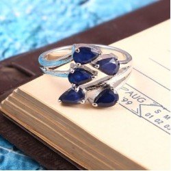 Redgem 925 Silver Ring for Women Natural Blue Sapphire 4X6 MM Pear