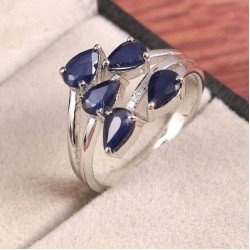 Redgem 925 Silver Ring for Women Natural Blue Sapphire 4X6 MM Pear