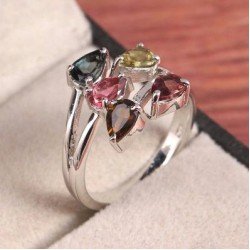 Redgem Sterling Silver Ring for Women Natural Tourmaline Multi 4X6 MM Pear