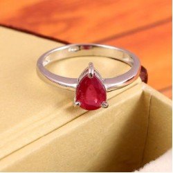 Redgem Sterling Silver Ring for Women Natural Ruby Pink 6X8 MM Pear