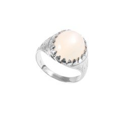Redgem 925 Silver Ring for Women Natural Moonstone White 12X14 MM Oval