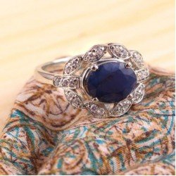 Redgem Sterling Silver Ring for Women Natural Blue Sapphire 8X10 MM Oval